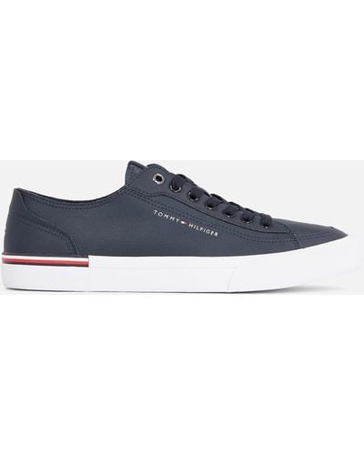 Tommy Hilfiger Vulcanized Leather And Faux Leather Sneakers - Blue