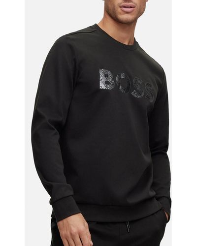 BOSS by HUGO BOSS Salbo Mirror Cotton-blend Jersey Sweatshirt - Black