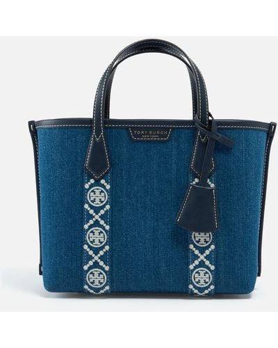 Tory Burch Perry Denim Triple-compartment Small Tote Bag - Blue