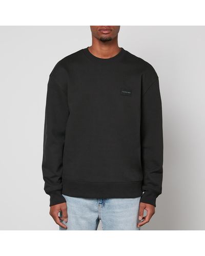 Calvin Klein Logo Badge Cotton-jersey Sweatshirt - Black