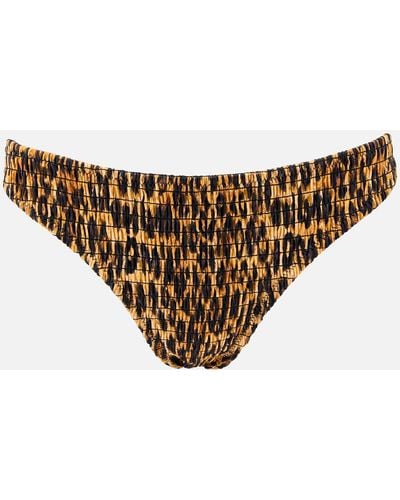Damson Madder Leopard-print Shirred Bikini Bottoms - Brown