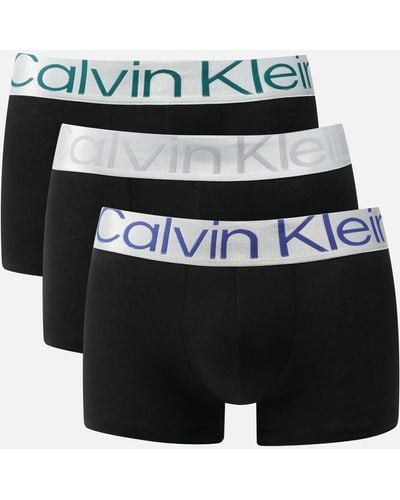 Calvin Klein Three-pack Steel Cotton-blend Boxer Trunks - Black
