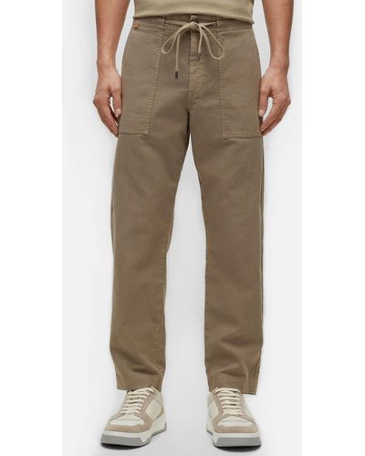 BOSS Sisla-pp Linen And Cotton-blend Trousers - Brown