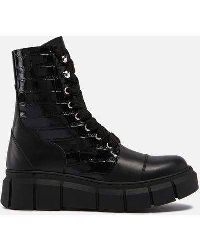 Alohas Can Can Croc-effect And Smooth Leather Boots - Black