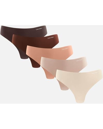 Calvin Klein Underwear Five-Pack Stretch-Jersey Thongs - Braun