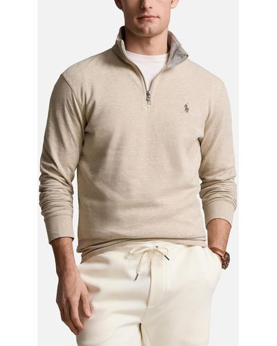 Polo Ralph Lauren Half-zip Double-knit Cotton-blend Jersey Sweatshirt - Natural