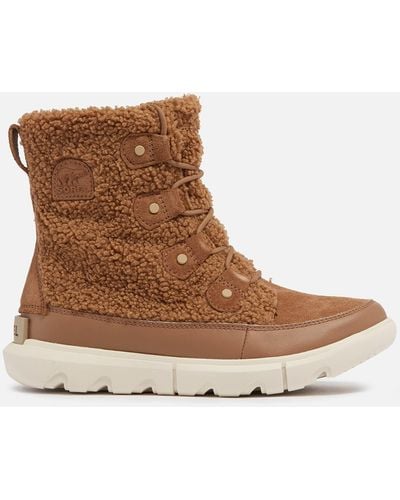 Sorel Explorer Ii Joan Faux Shearling And Leather Boots - Brown