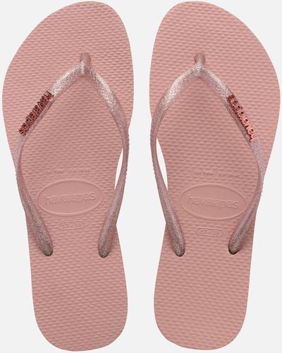 Havaianas Slim Logo Metallic Flip Flops - Pink