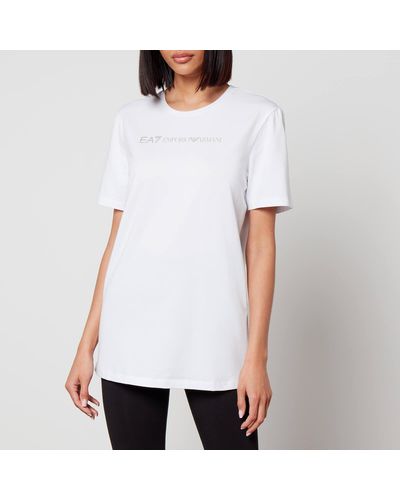 EA7 Train Shiny Logo-printed Cotton-jersey T-shirt - White