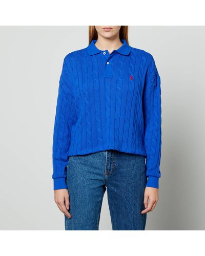 Polo Ralph Lauren Cotton Cable-Knit Polo Shirt - Blue