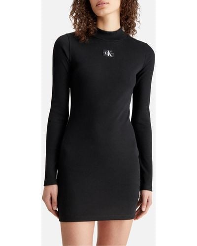 Calvin Klein Ribbed Cotton-blend Dress - Black