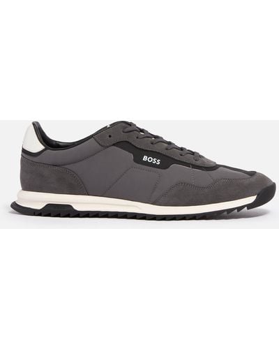 BOSS Zayn Faux Suede And Shell Sneakers - Grey