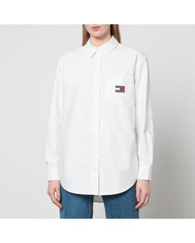 Tommy Hilfiger Logo Badge Boyfriend Cotton Shirt - White