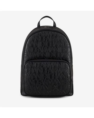 Armani Exchange Allover Monogrammed Faux Leather Backpack - Black