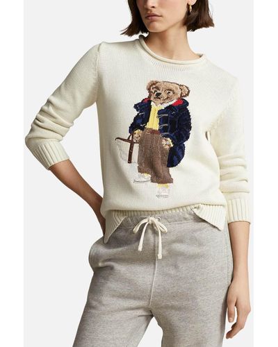 Polo Ralph Lauren Polo Bear Graphic-intarsia Cotton Sweater - Natural