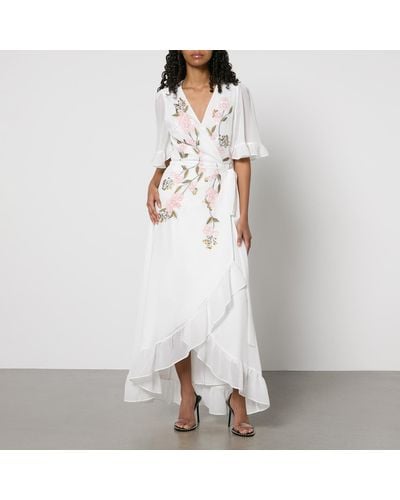 Hope & Ivy Amberley Embellished Chiffon Wrap Maxi Dress - White