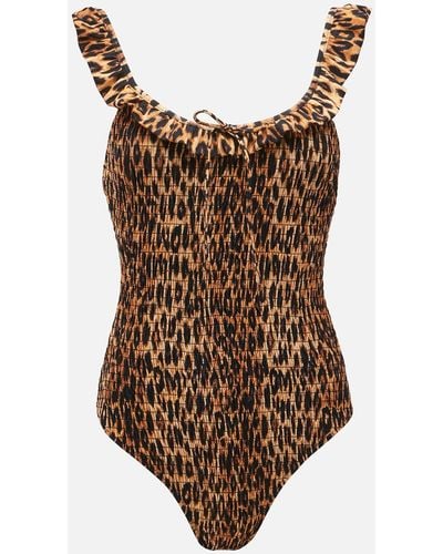 Damson Madder Cheyenne Leopard Shirred Swimsuit - Brown