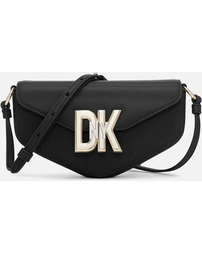 DKNY Downtown Logo Leather Crossbody Bag - Black