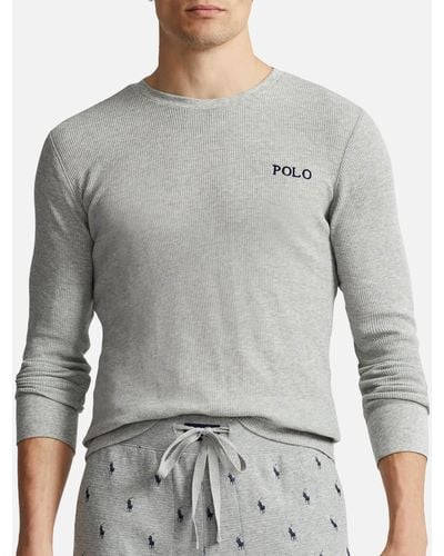 Polo Ralph Lauren Cotton-Blend Waffle-Jersey Long Sleeve T-Shirt - Gray