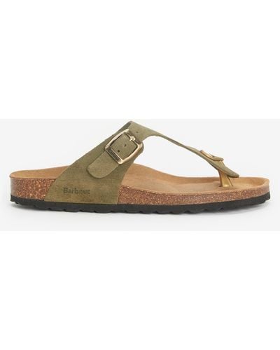 Barbour Margate Suede Toe Post Sandals - Brown