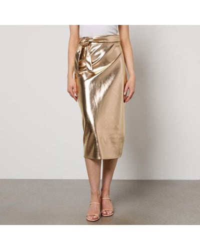 Never Fully Dressed Jaspre Faux Leather Midi Skirt - Natural