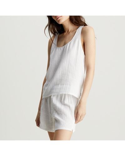 Calvin Klein Textured Cotton-gauze Sleeveless Short Set - Gray