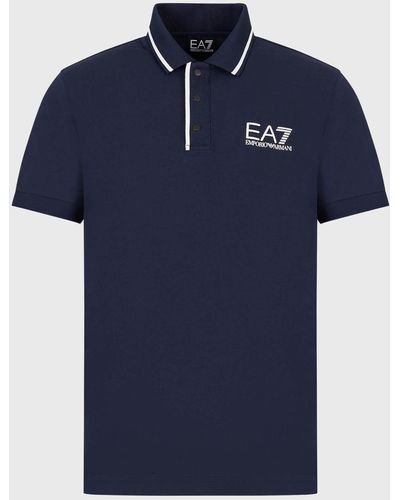 EA7 Logo-print Cotton-blend Polo Shirt - Blue