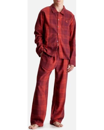 Calvin Klein Long Sleeved Cotton-flannel Pajama Set - Red