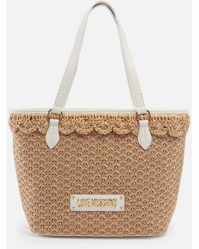 Love Moschino Summer Love Raffia And Faux Leather Tote Bag - White