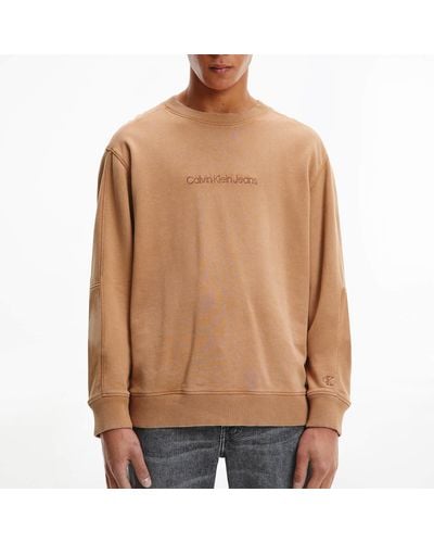 Calvin Klein Logo-embroidered Terry Sweatshirt - Brown