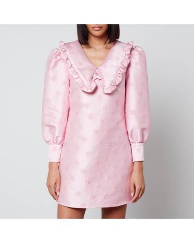 Sister Jane Blossom Floral-embroidered Twill Mini Dress - Pink
