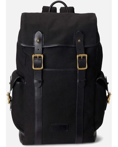 Polo Ralph Lauren Medium Canvas & Leather Flap Backpack - Black