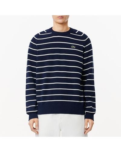 Lacoste Jacquard-stripe Cotton-knit Sweater - Blue