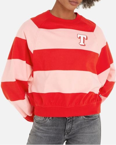 Tommy Hilfiger Striped Two-tone Cotton Sweatshirt - Red