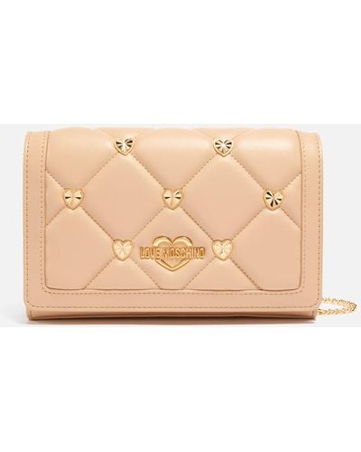 Love Moschino Heart Quilted Leather Crossbody Bag - Natur