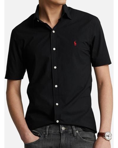 Polo Ralph Lauren Slim-fit Button-down Collar Logo-embroidered Cotton-blend Poplin Shirt - Black