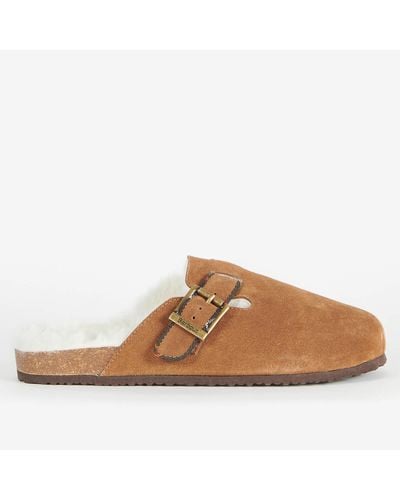 Barbour Nellie Suede Mules Slippers - Brown
