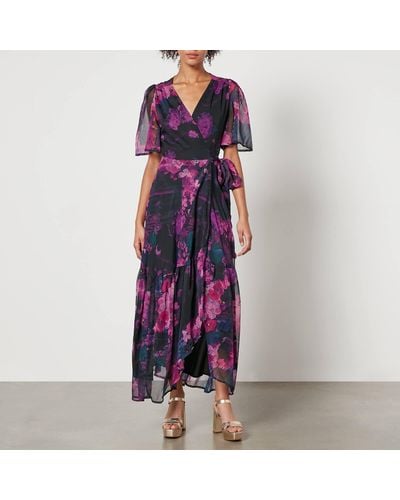 Hope & Ivy Madalena Floral-print Chiffon Dress - Purple