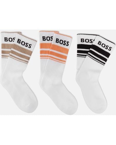 BOSS Three-pack Jacquard Logo Cotton-blend Socks - White