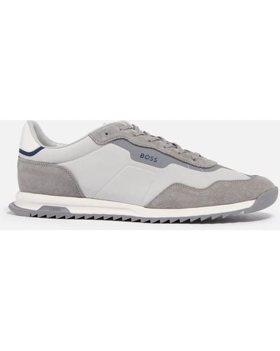 BOSS Zayn Faux Suede And Shell Trainers - Grey