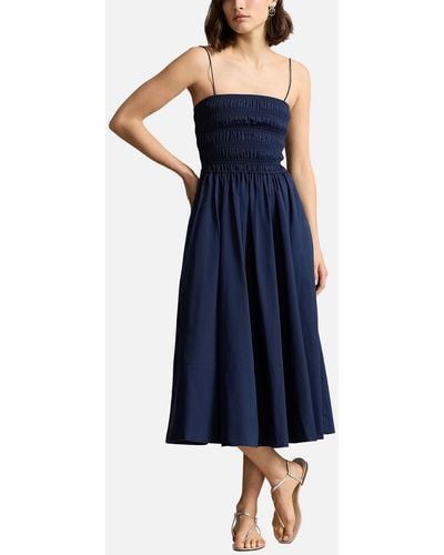 Polo Ralph Lauren Smocked Cotton-poplin Day Dress - Blue