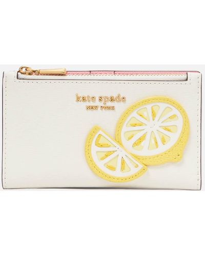 Kate Spade Lemon Drop Lemon Appliqued Saffiano Leather Bifold Wallet - Natural