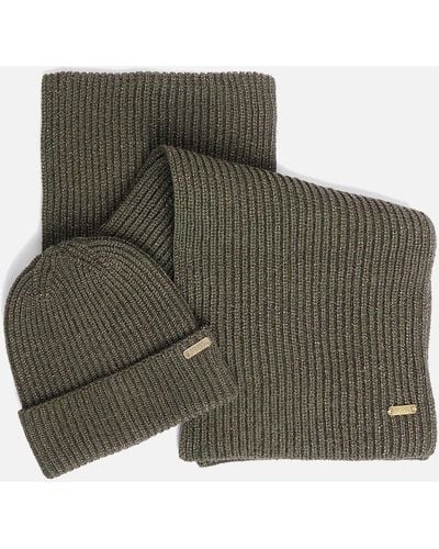 Barbour Estoril Ribbed-knit Beanie And Scarf Set - Green