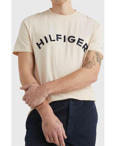 Tommy Hilfiger Arched Logo Cotton T-Shirt - Natur