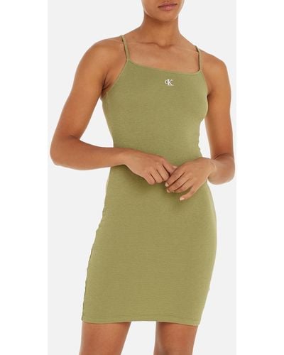 Calvin Klein Slub Ribbed Woven Dress - Green
