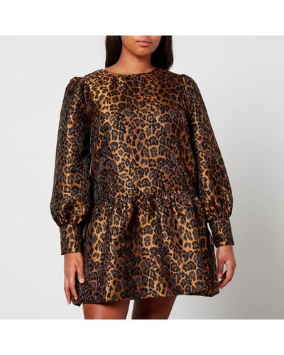 Never Fully Dressed Leopard-jacquard Mini Dress - Brown