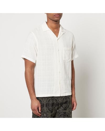Portuguese Flannel Grain Open-knit Cotton Shirt - White