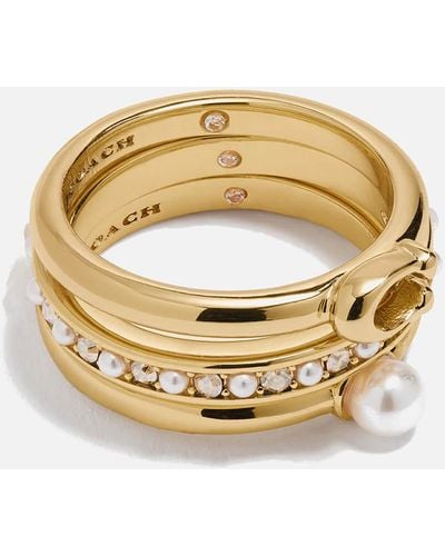 COACH Classic Pearl Ring Set - Metallic