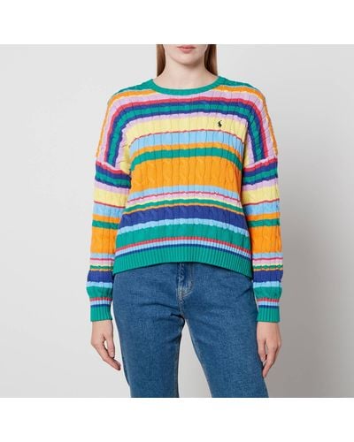 Polo Ralph Lauren Striped Cable-Knit Cotton Long Sleeve Pullover - Blue