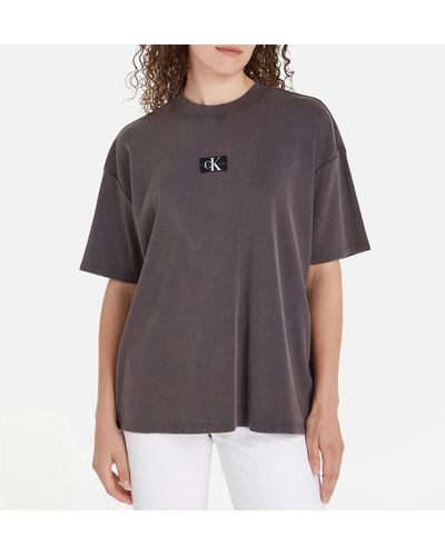 Calvin Klein Boyfriend Ribbed Cotton-blend T-shirt - Gray